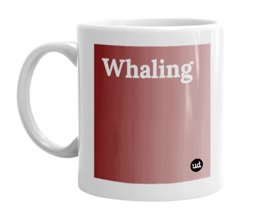White mug with 'Whaling' in bold black letters