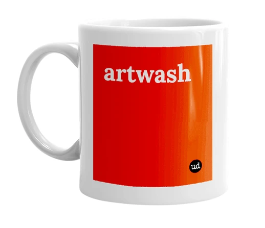 White mug with 'artwash' in bold black letters