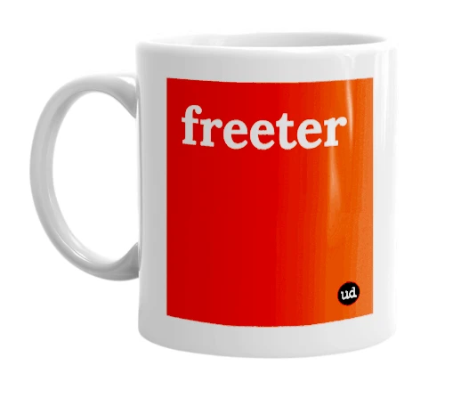 White mug with 'freeter' in bold black letters