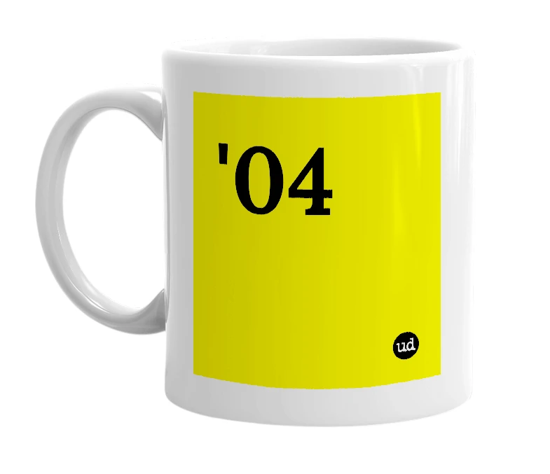 White mug with ''04' in bold black letters