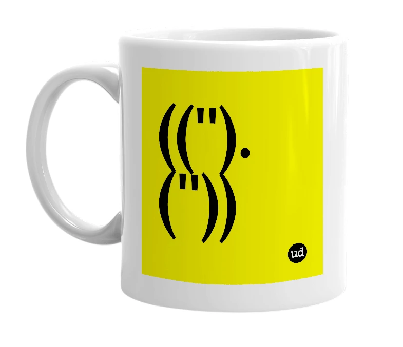 White mug with '(('').(''))' in bold black letters