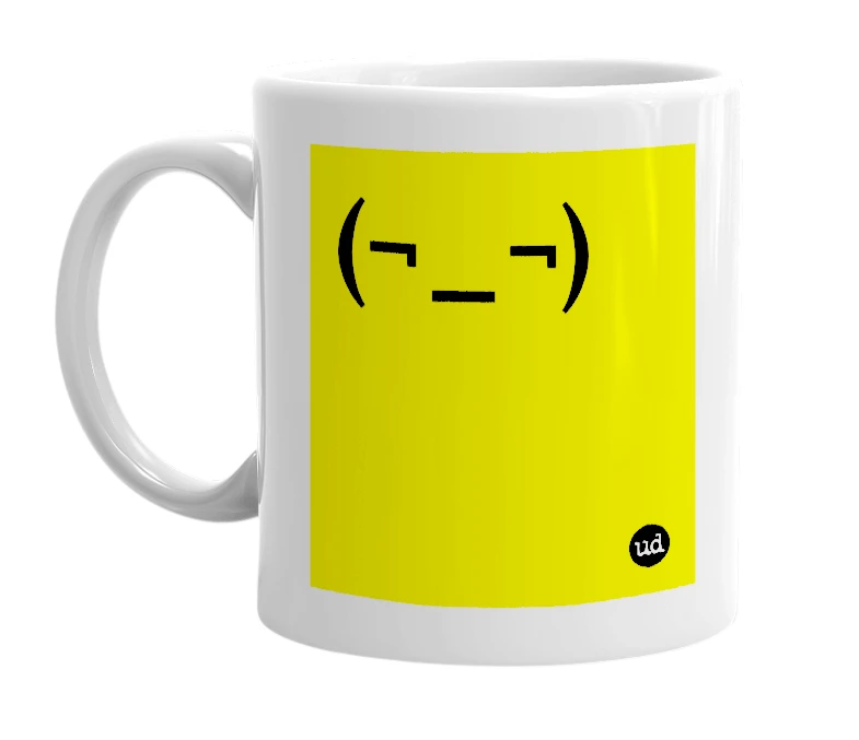 White mug with '(¬_¬)' in bold black letters