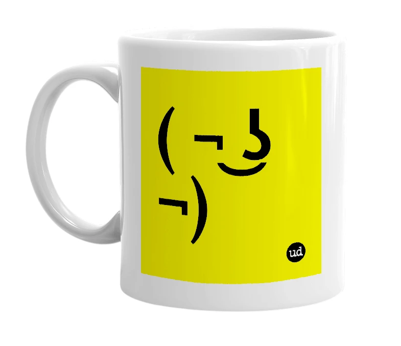 White mug with '( ¬ ͜ʖ ¬)' in bold black letters