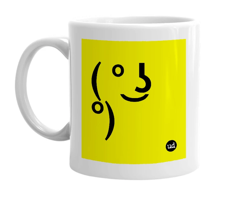 White mug with '( ° ͜ʖ °)' in bold black letters