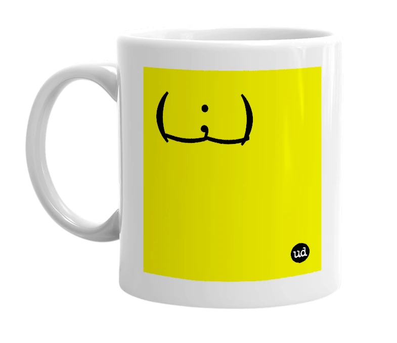 White mug with '( ͜ ; ͜ )' in bold black letters