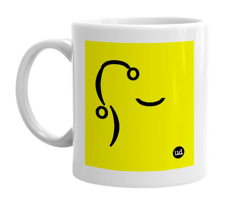White mug with '( ͡ ° ͜ °)' in bold black letters