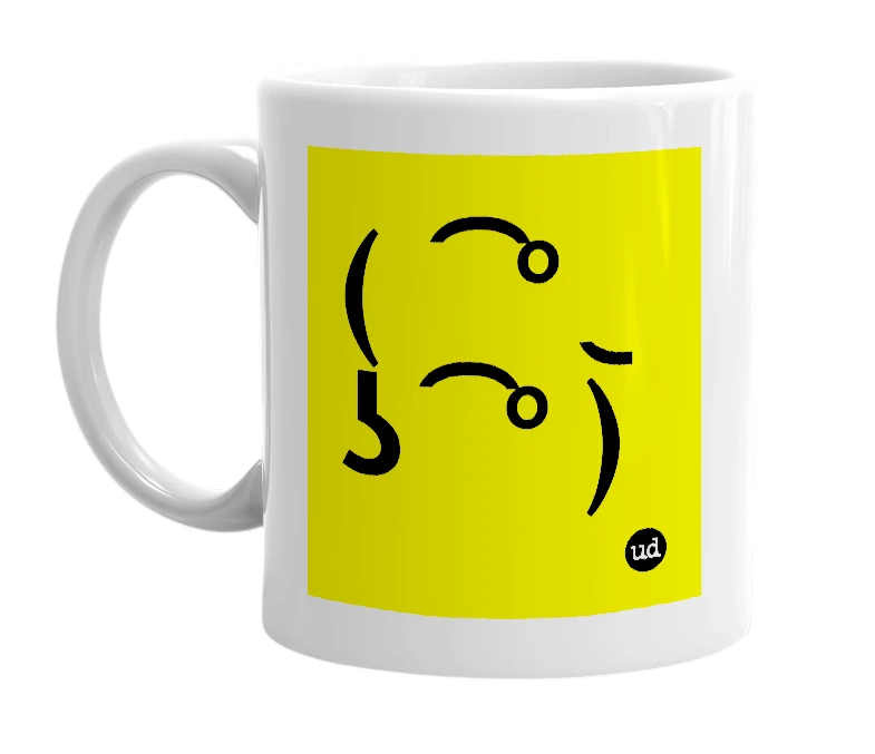 White mug with '(   ͡ °  ͜ ʖ  ͡ ° )' in bold black letters
