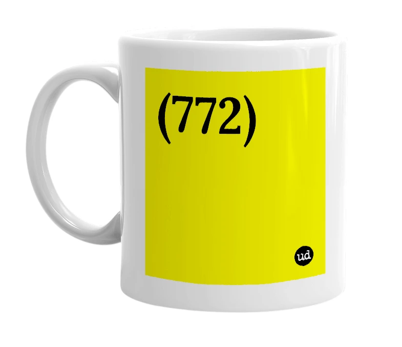 White mug with '(772)' in bold black letters