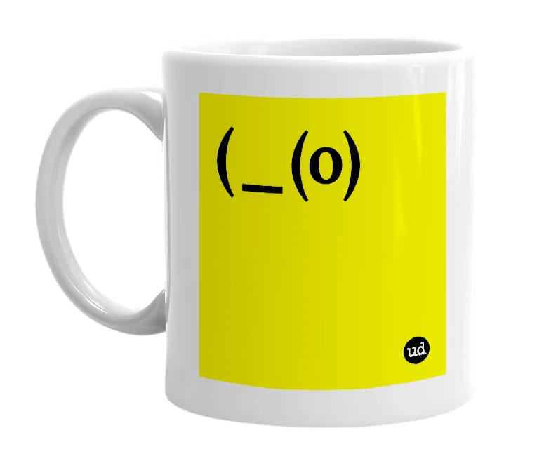 White mug with '(_(o)' in bold black letters