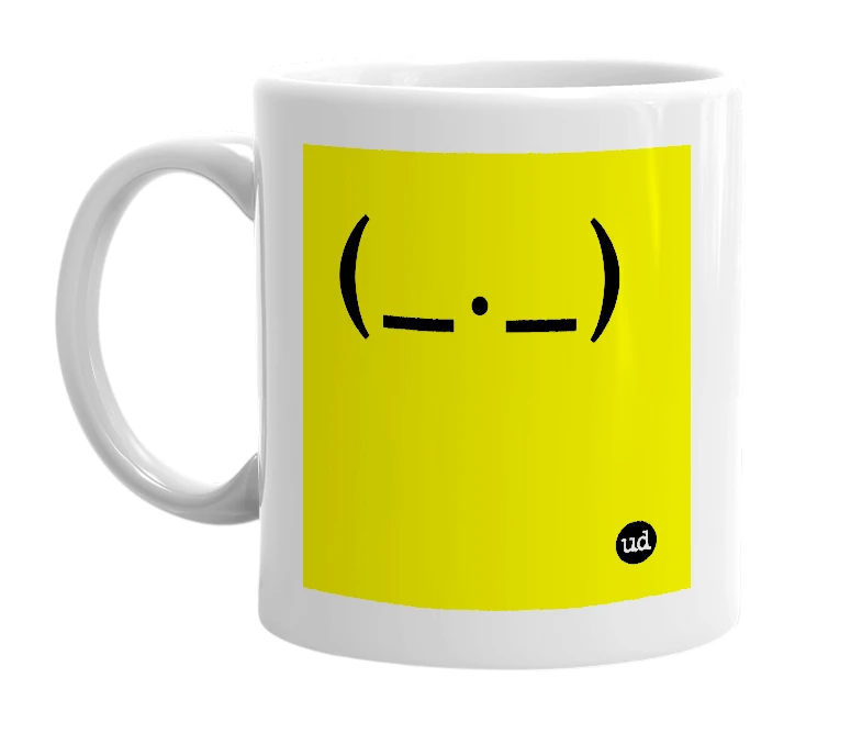 White mug with '(_._)' in bold black letters