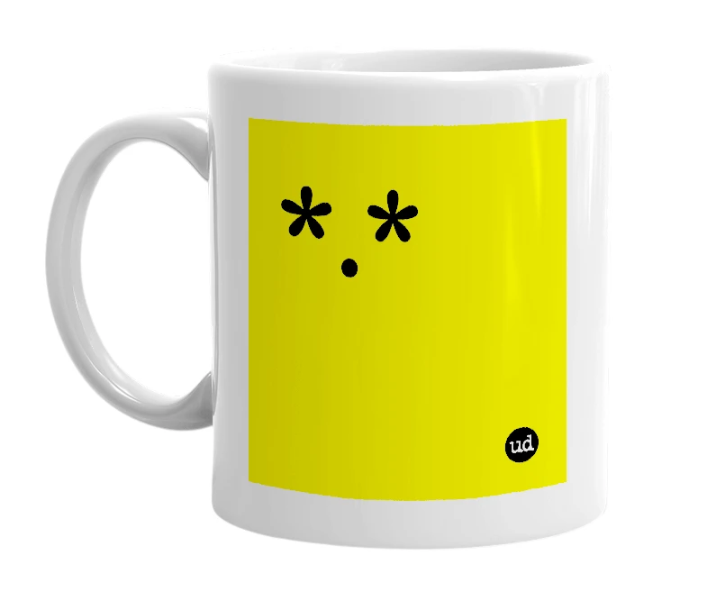 White mug with '*.*' in bold black letters