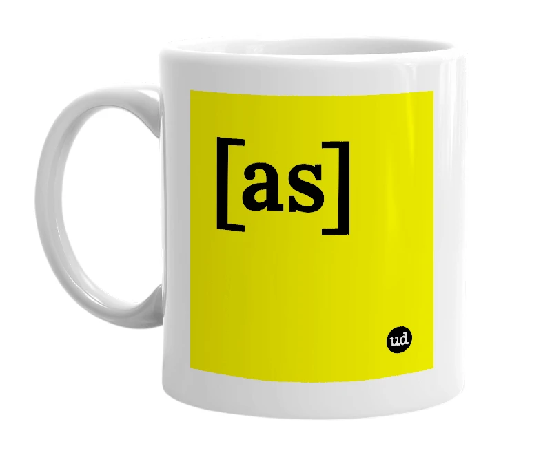 White mug with '[as]' in bold black letters