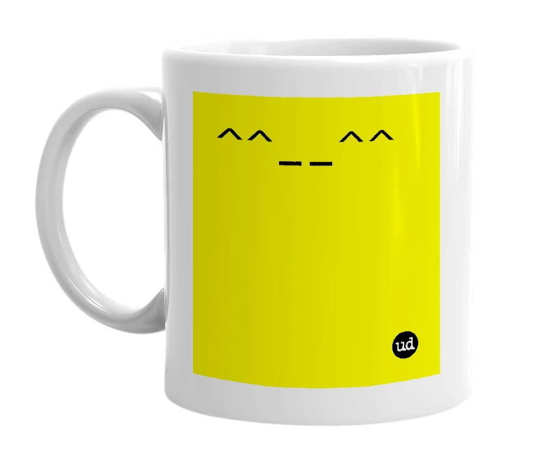 White mug with '^^__^^' in bold black letters