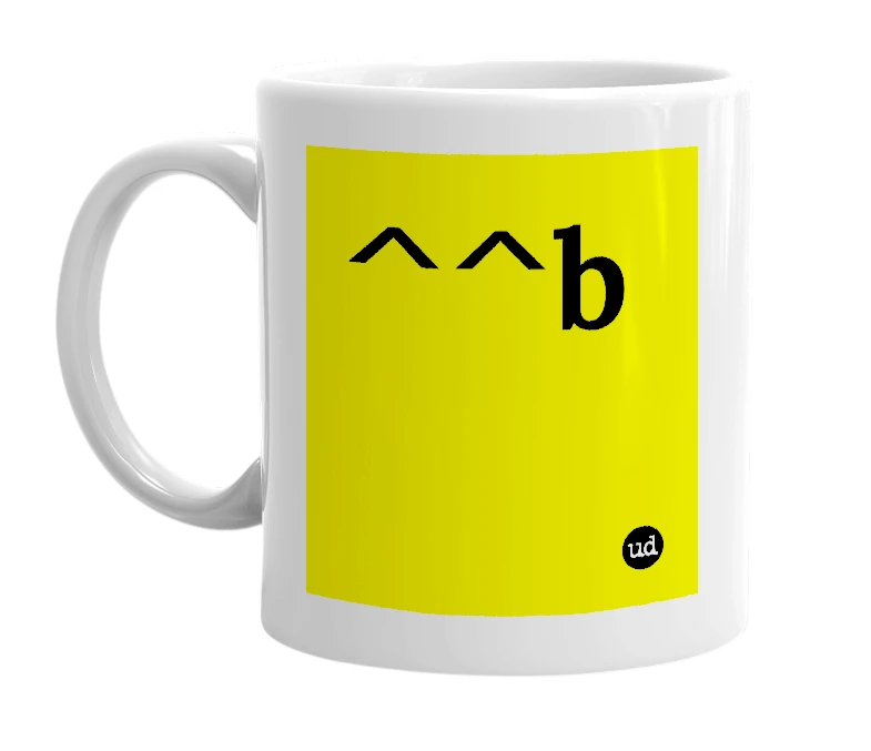 White mug with '^^b' in bold black letters