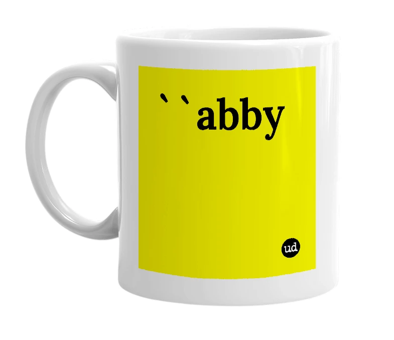 White mug with '``abby' in bold black letters