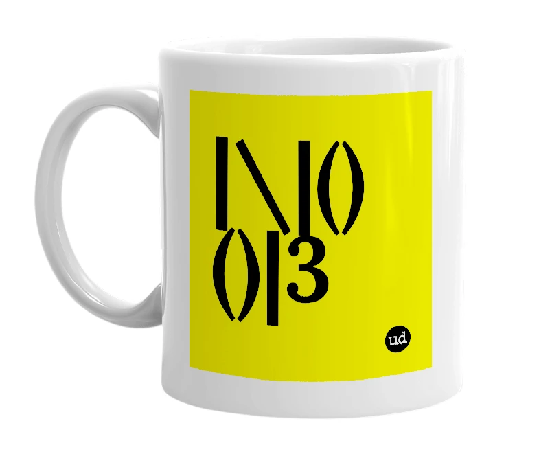 White mug with '|\|()()|3' in bold black letters