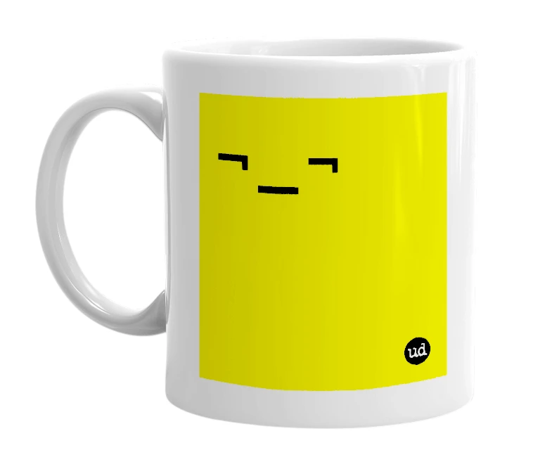 White mug with '¬_¬' in bold black letters