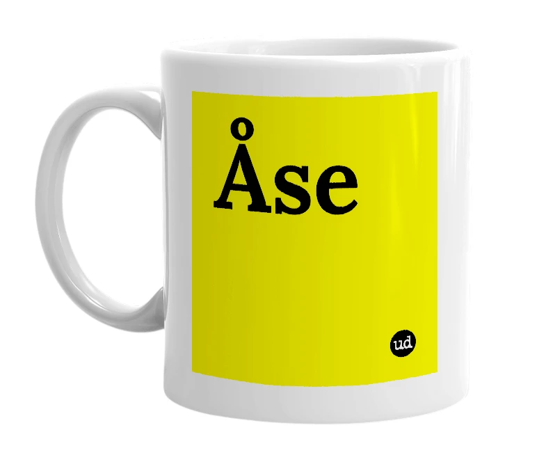 White mug with 'Åse' in bold black letters