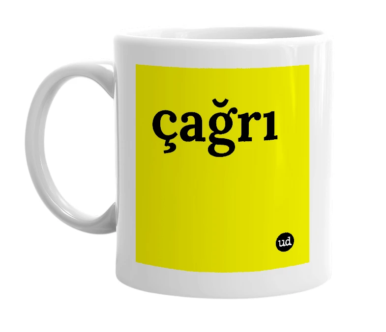 White mug with 'çağrı' in bold black letters