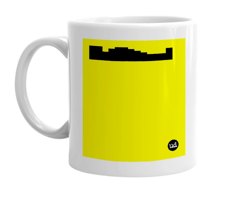 White mug with '██▅▇██▇▆▅▄▄▄▇' in bold black letters