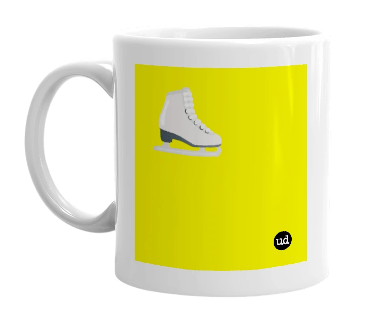 White mug with '⛸️' in bold black letters