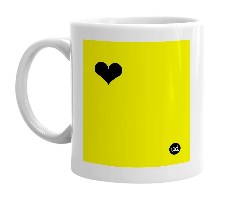 White mug with '❤' in bold black letters