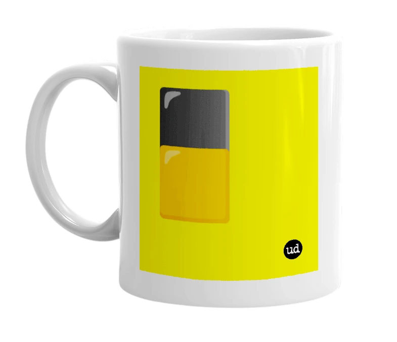 White mug with '⬛️🟧' in bold black letters