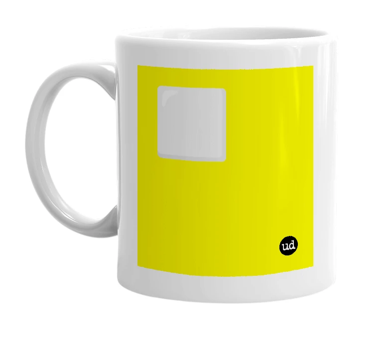 White mug with '⬜' in bold black letters