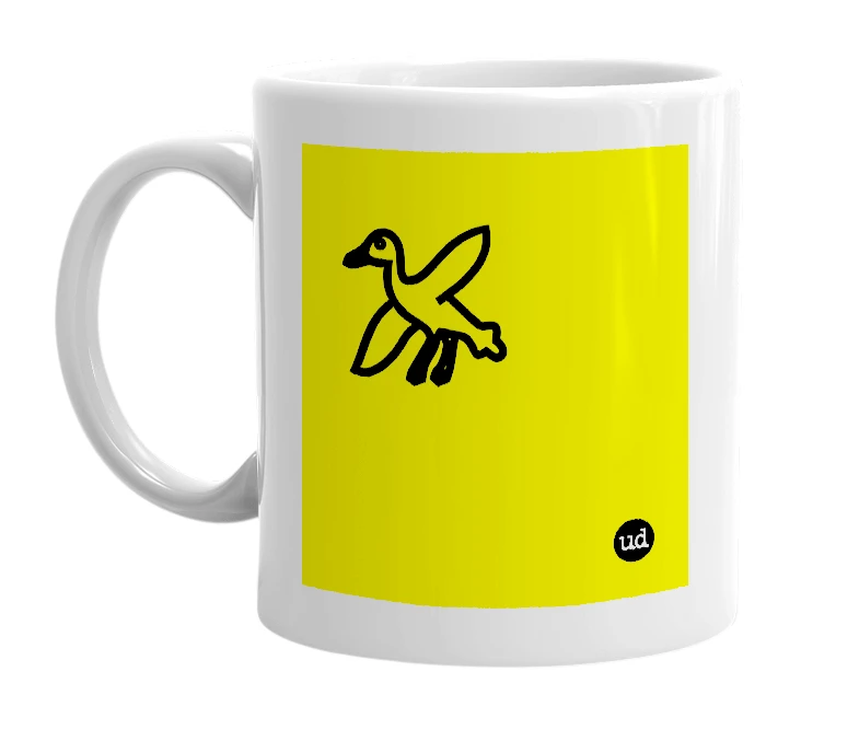 White mug with '𓅮' in bold black letters