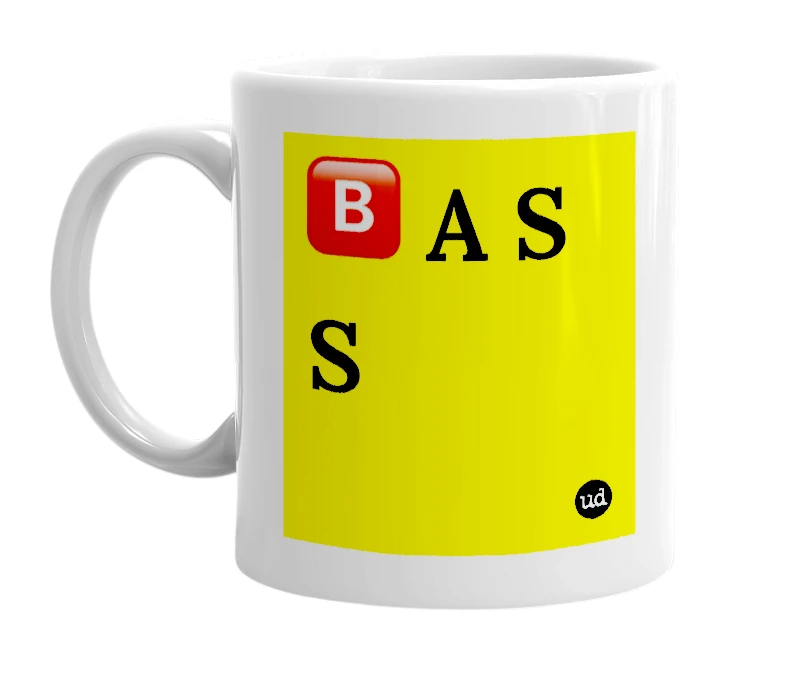White mug with '🅱️ A S S' in bold black letters