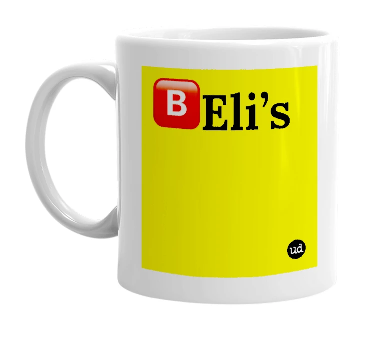 White mug with '🅱️Eli’s' in bold black letters