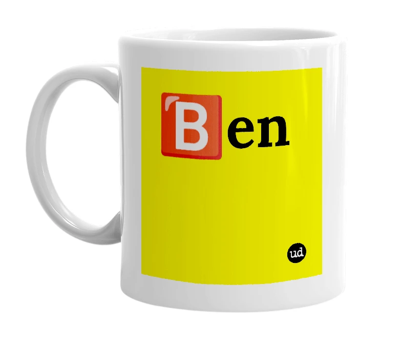 White mug with '🅱️en' in bold black letters