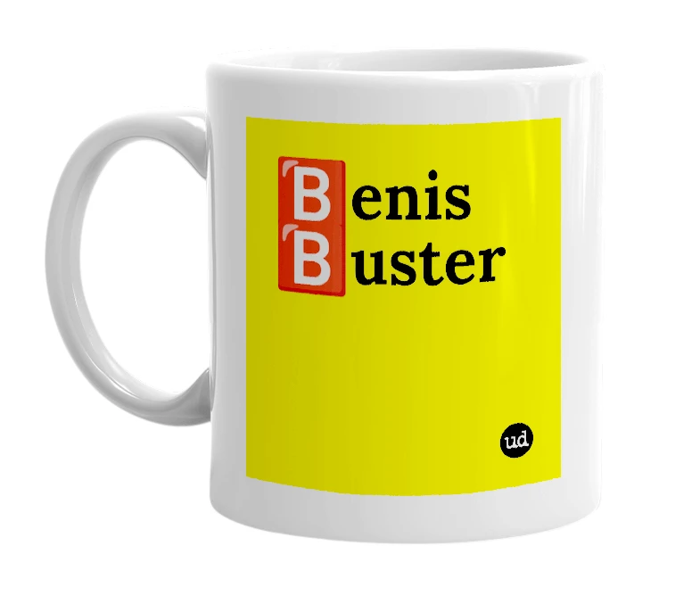 White mug with '🅱️enis 🅱️uster' in bold black letters