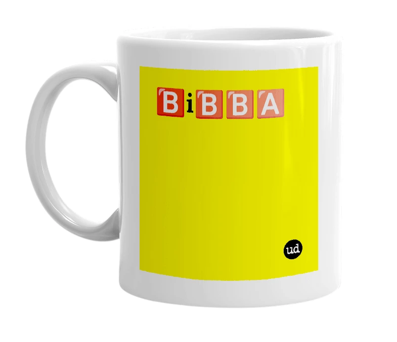 White mug with '🅱️i🅱️🅱️🅰️' in bold black letters