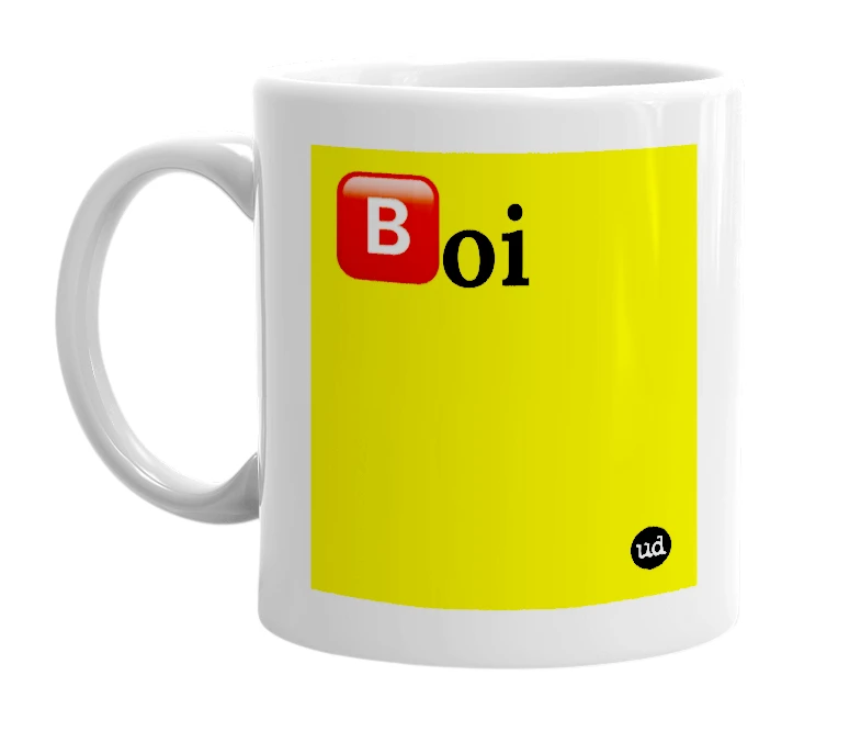 White mug with '🅱oi' in bold black letters