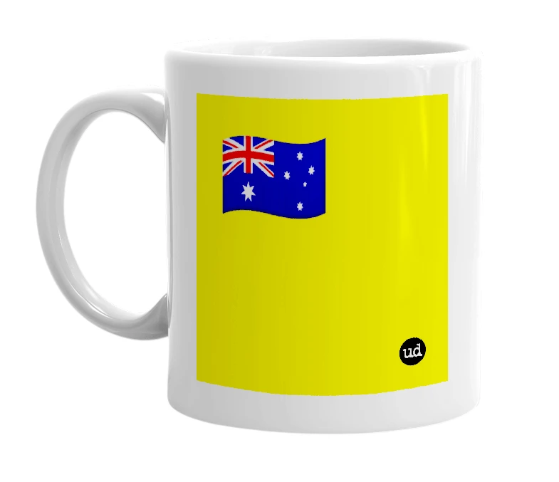 White mug with '🇦🇺' in bold black letters