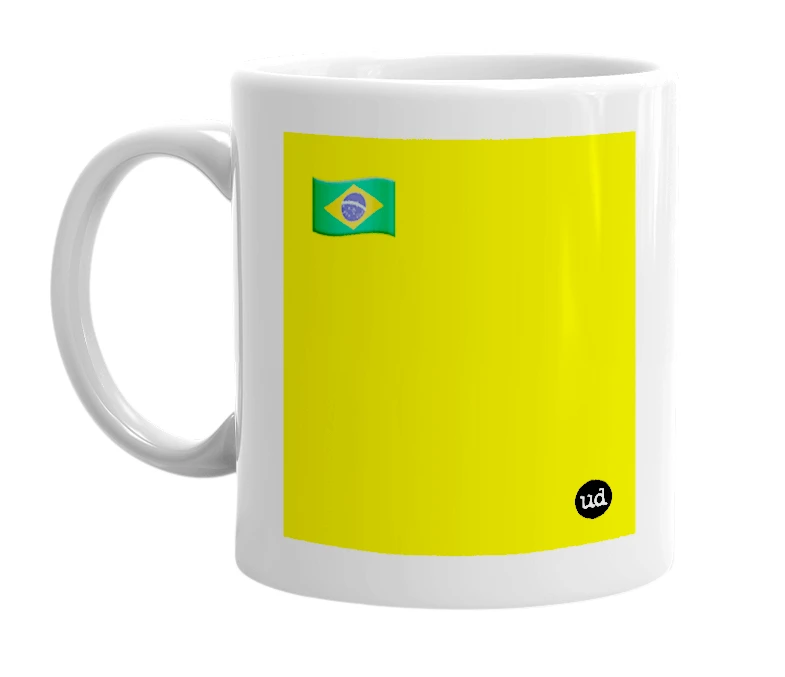 White mug with '🇧🇷' in bold black letters
