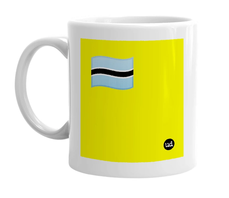 White mug with '🇧🇼' in bold black letters