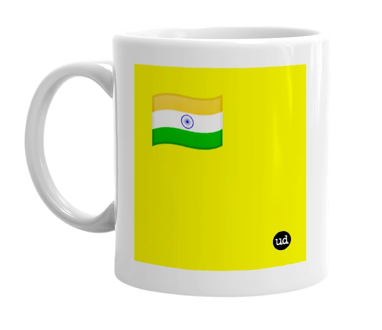White mug with '🇮🇳' in bold black letters