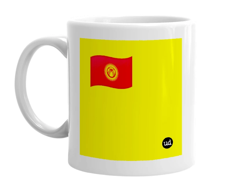 White mug with '🇰🇬' in bold black letters