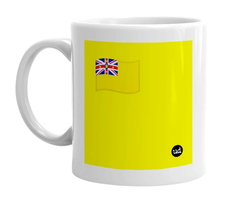 White mug with '🇳🇺' in bold black letters