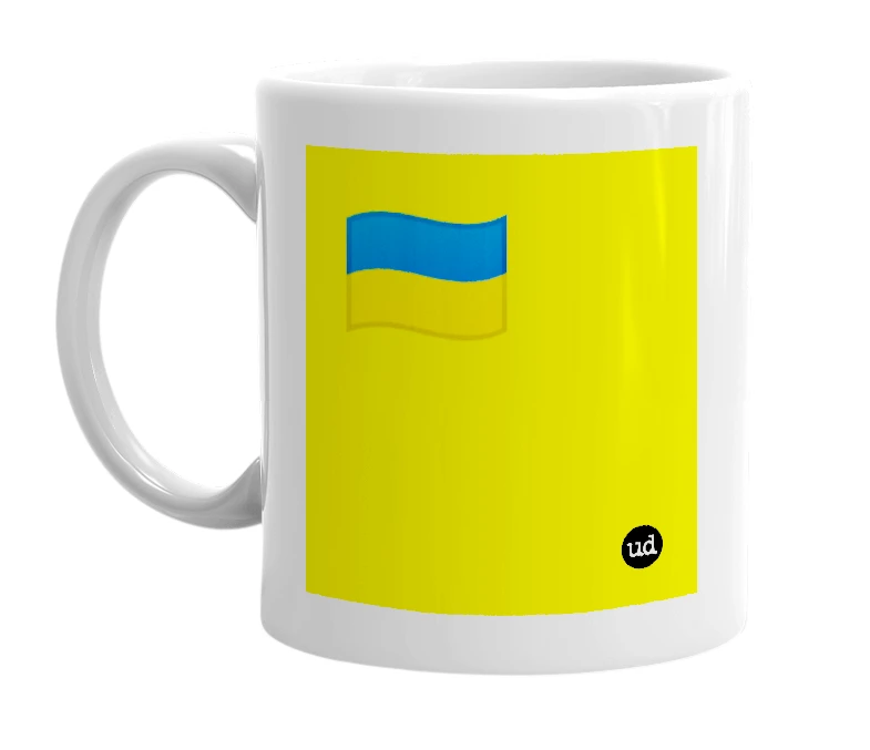 White mug with '🇺🇦' in bold black letters