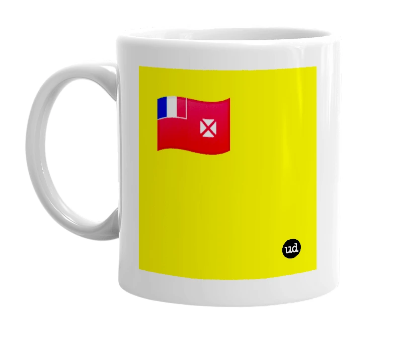 White mug with '🇼🇫' in bold black letters