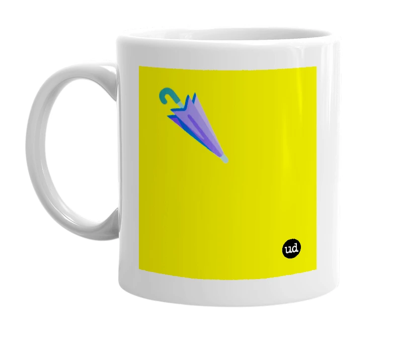 White mug with '🌂' in bold black letters