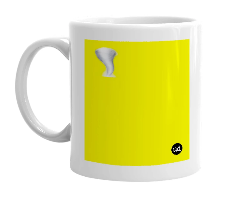 White mug with '🌪' in bold black letters