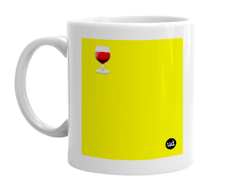 White mug with '🍷' in bold black letters