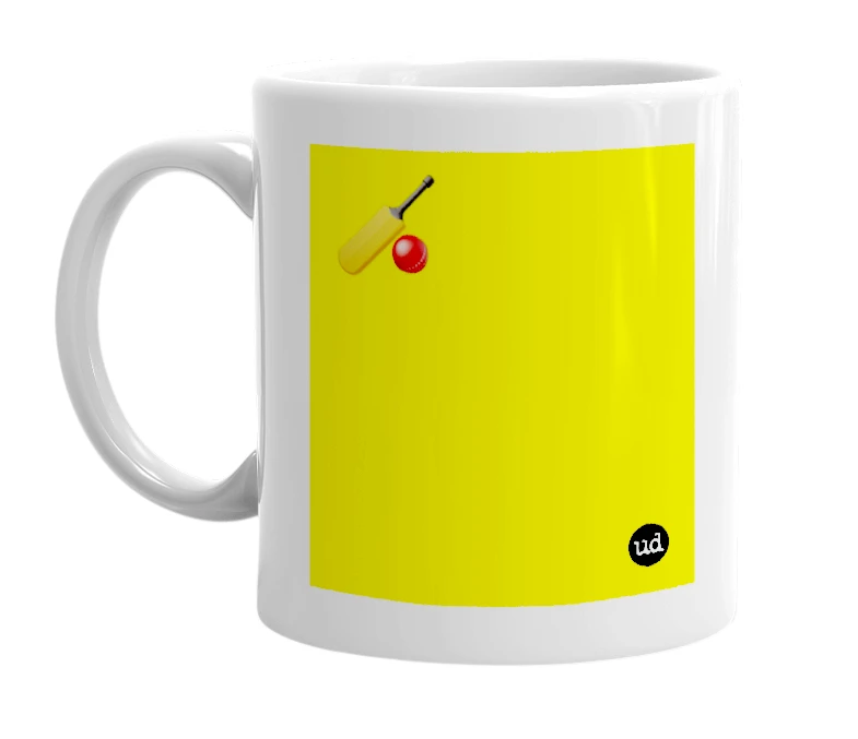 White mug with '🏏' in bold black letters