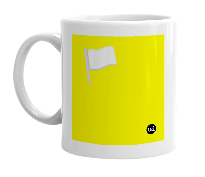 White mug with '🏳️' in bold black letters