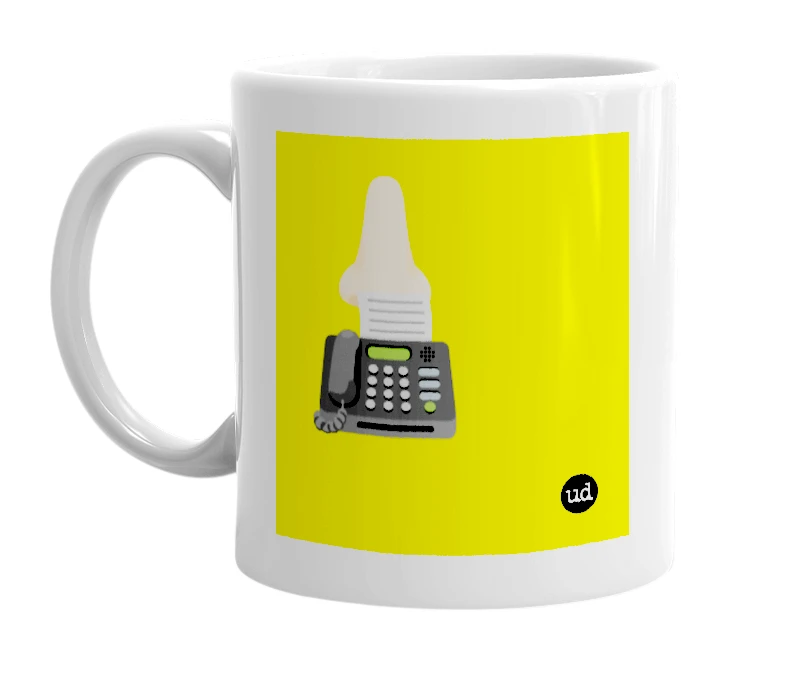 White mug with '👃🏻📠' in bold black letters