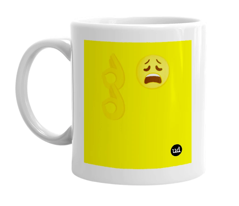 White mug with '👌😩👌' in bold black letters